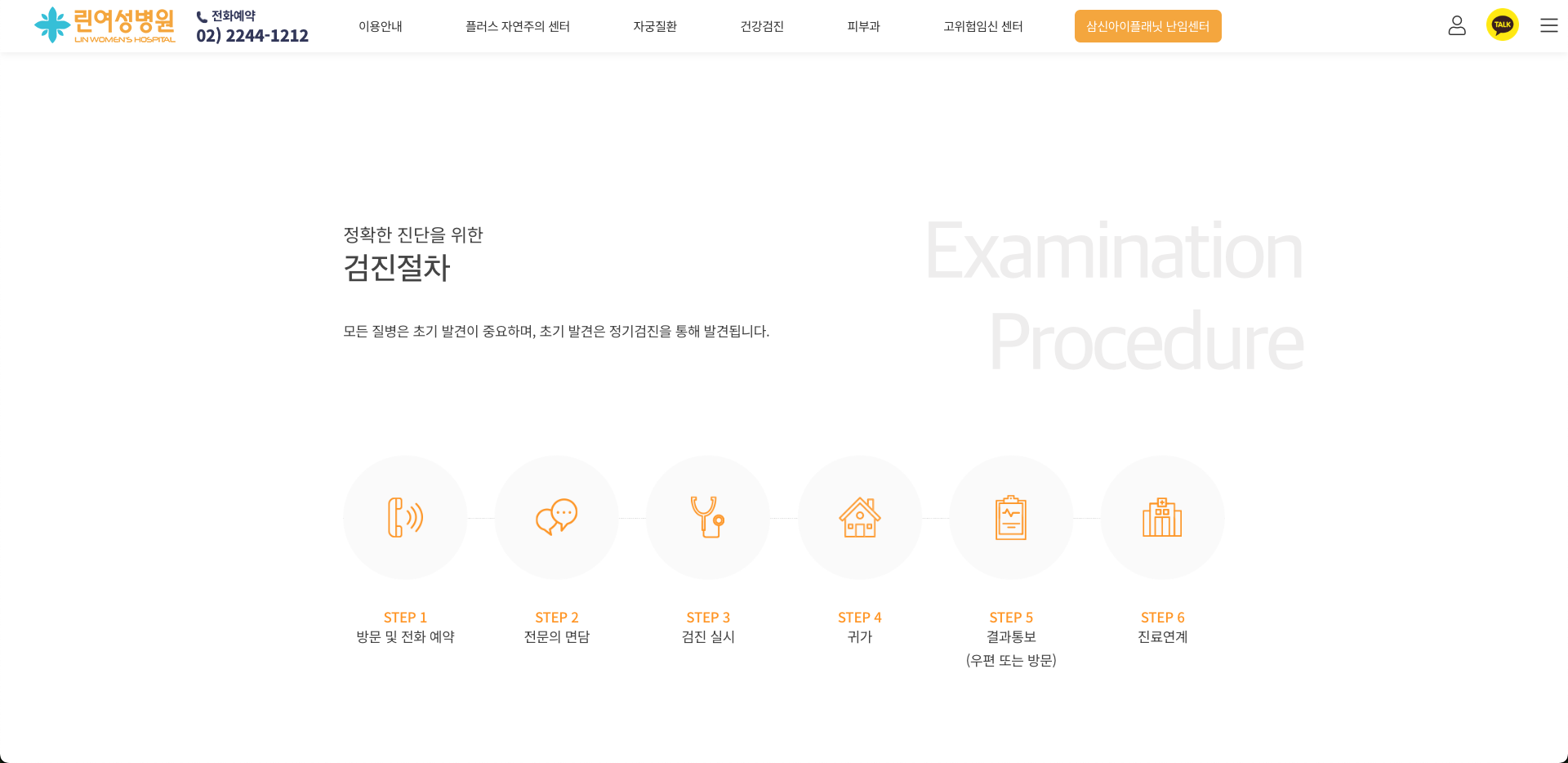 린여성병원 검진 절차 안내 화면