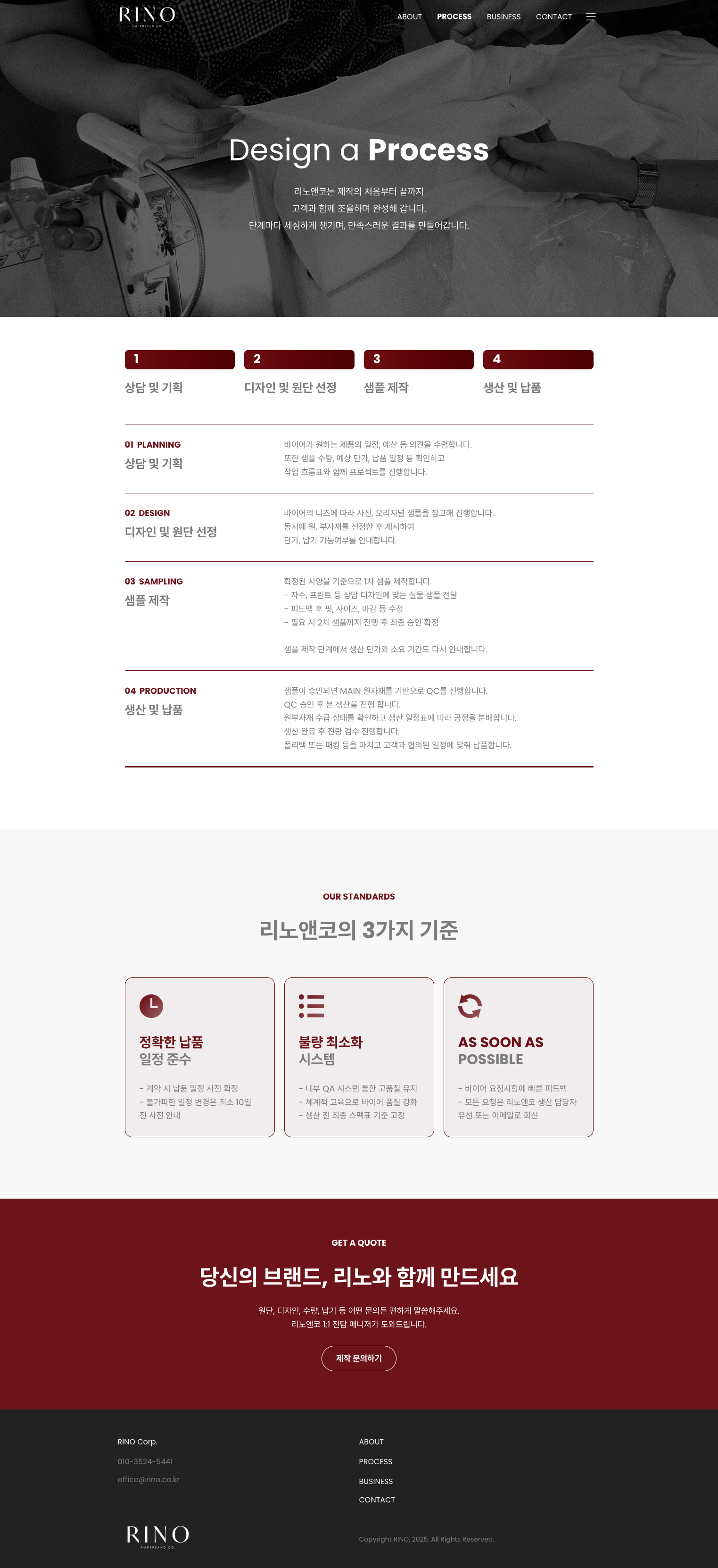 리노앤코 의류 제작 과정 PROCESS 화면